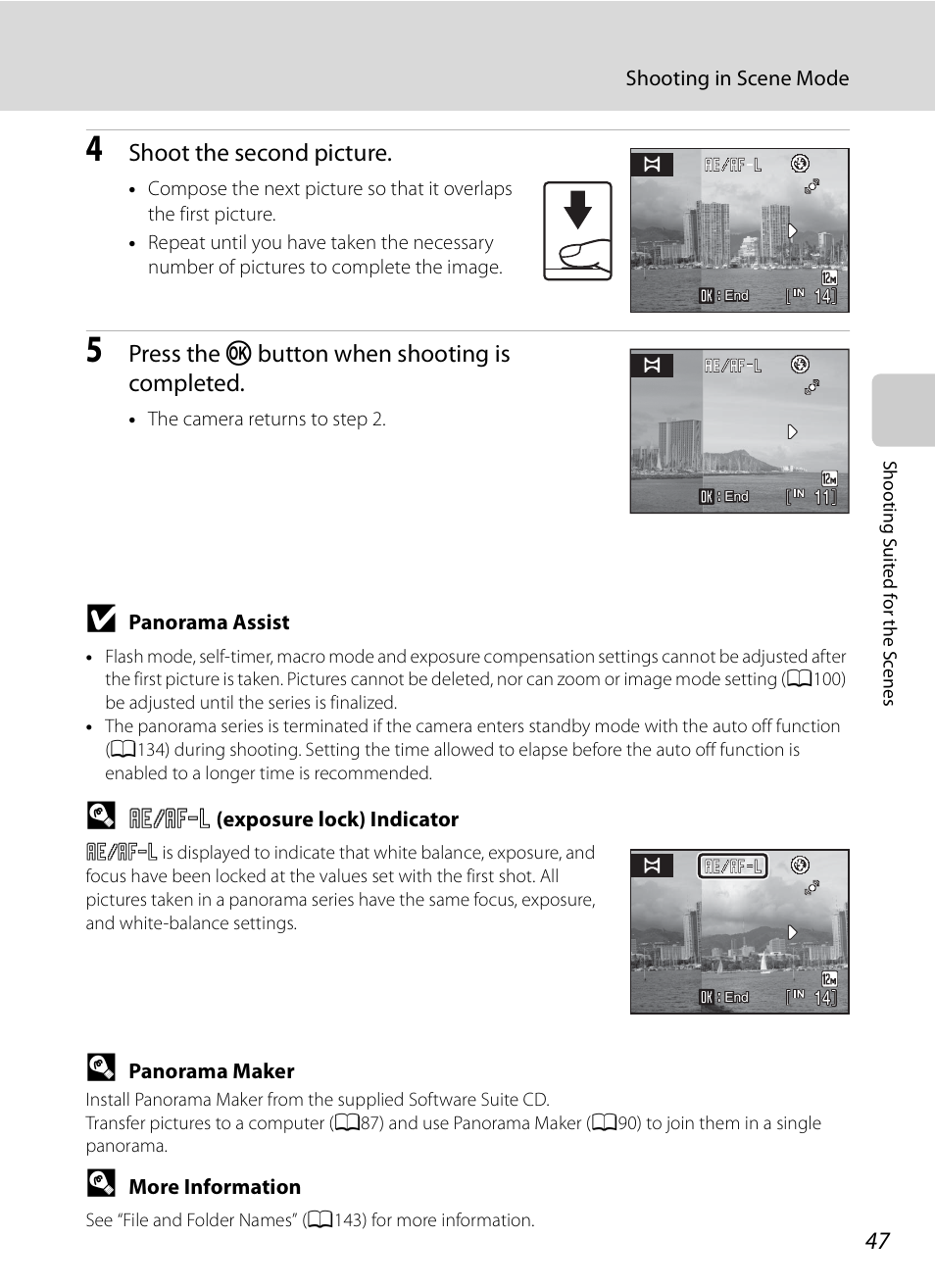 Shoot the second picture, Press the k button when shooting is completed | Nikon S630 User Manual | Page 59 / 176