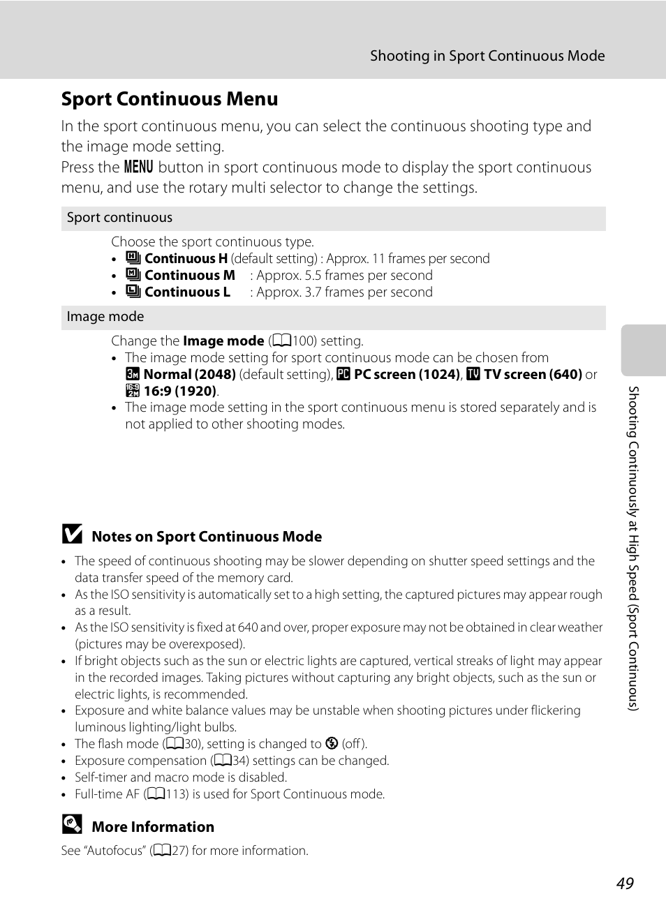 Sport continuous menu | Nikon S630 User Manual | Page 61 / 176