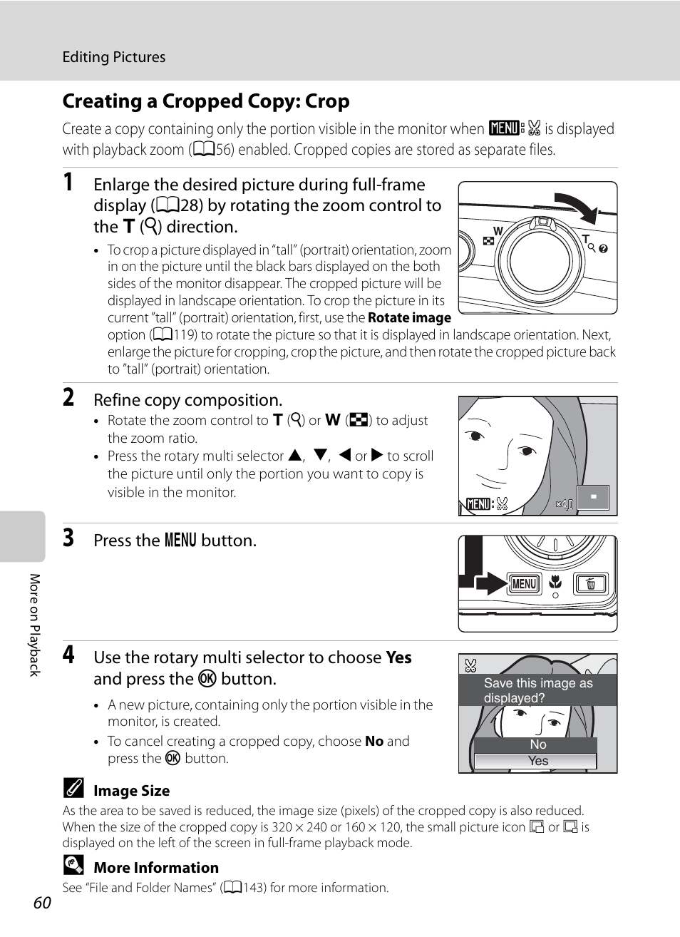 Creating a cropped copy: crop, A60) | Nikon S630 User Manual | Page 72 / 176