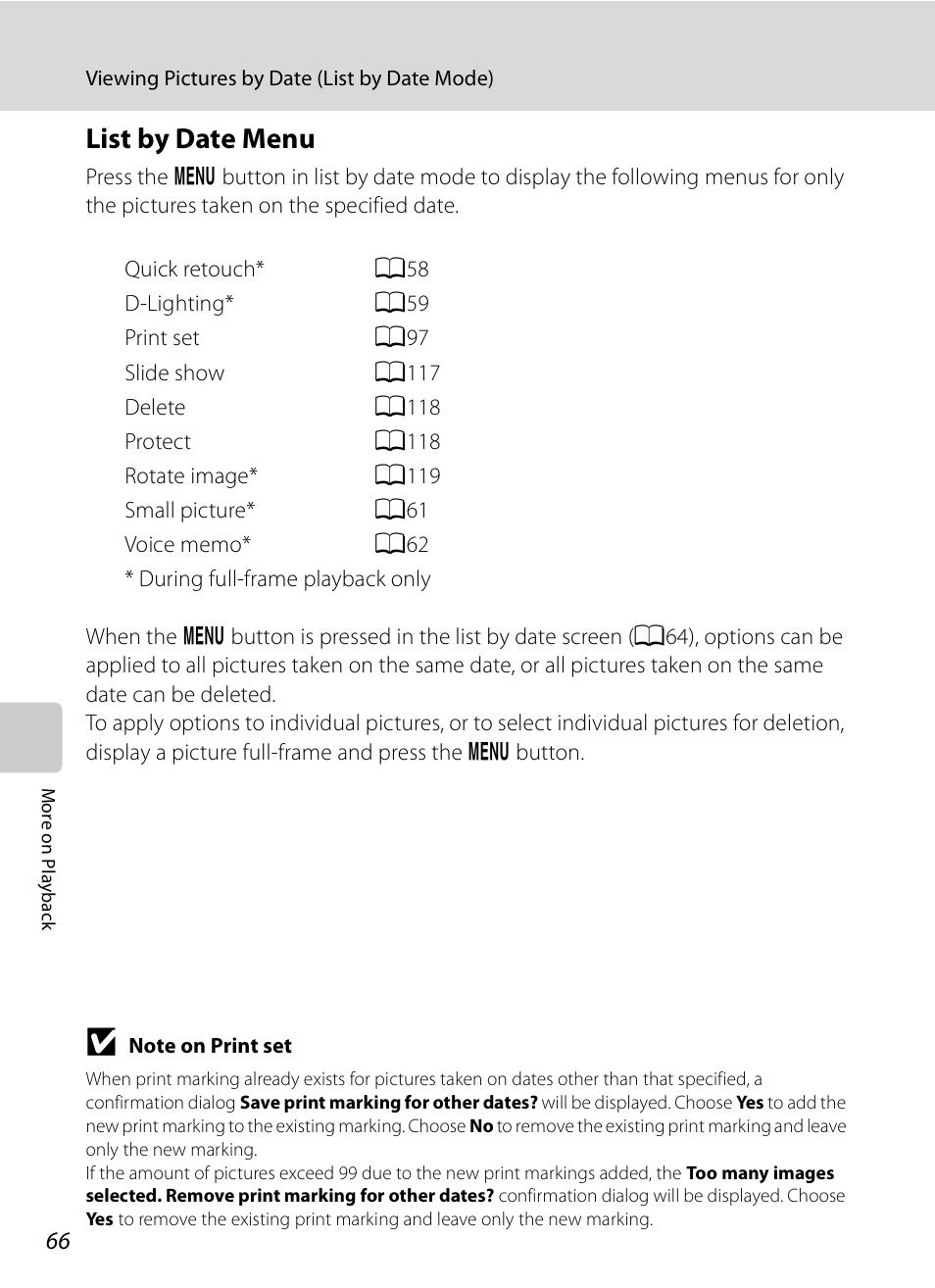 List by date menu | Nikon S630 User Manual | Page 78 / 176