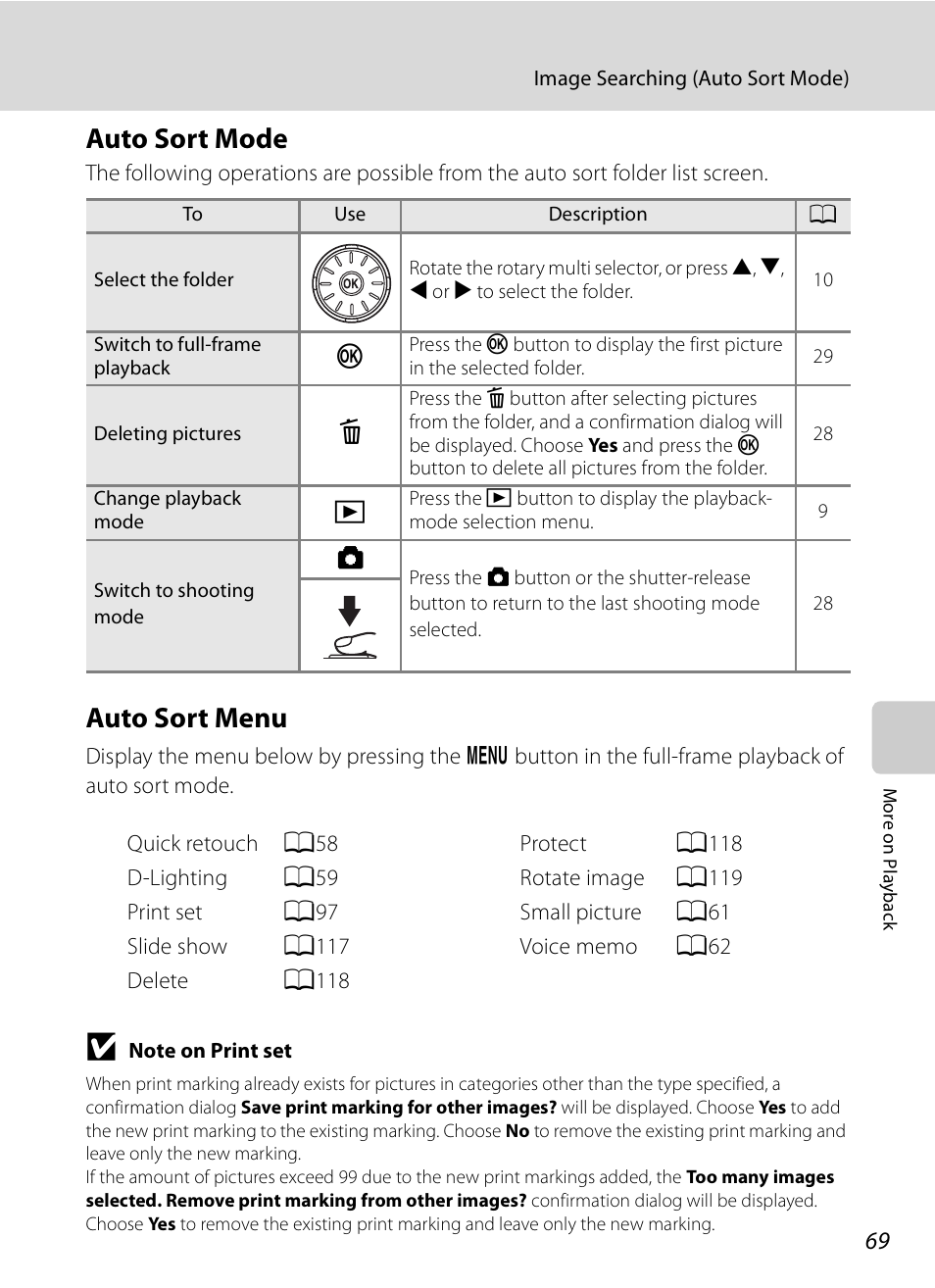 Auto sort mode, Auto sort menu, Auto sort mode auto sort menu | A69) | Nikon S630 User Manual | Page 81 / 176