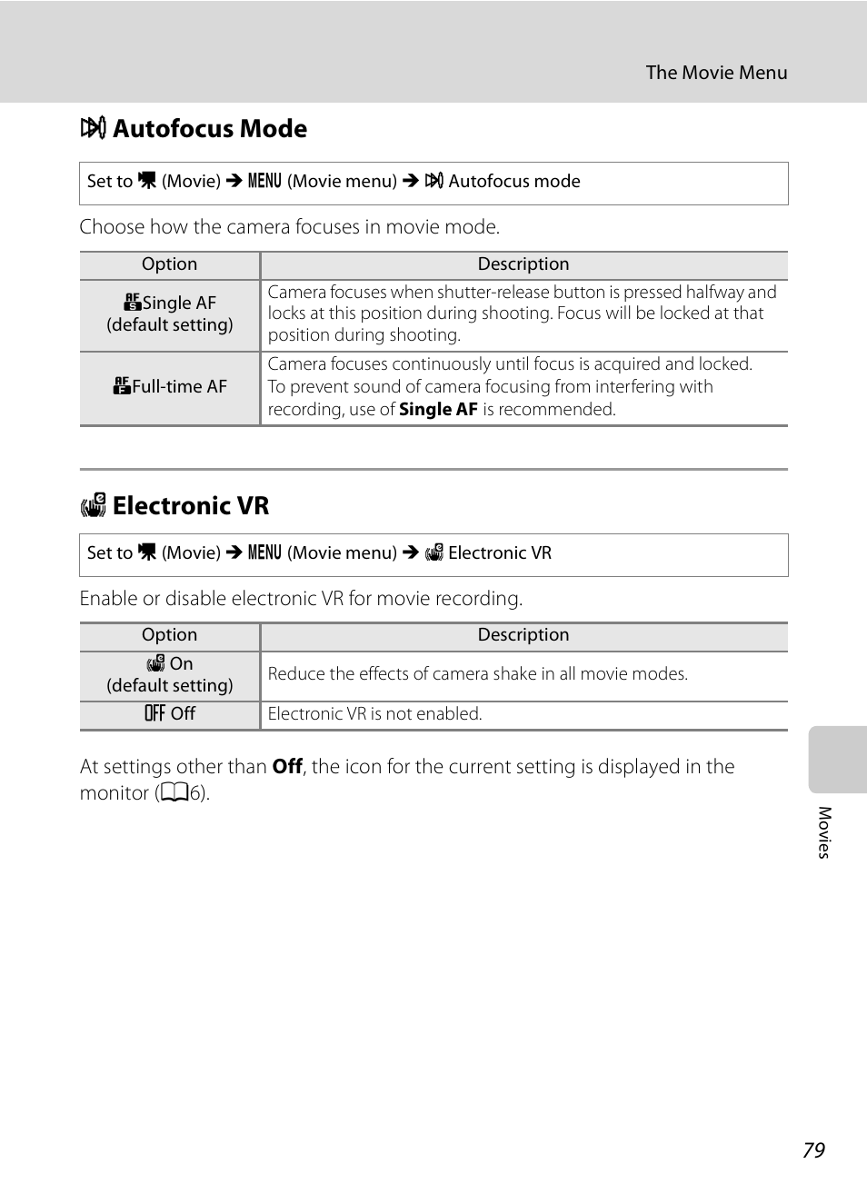 Autofocus mode, Electronic vr, I autofocus mode w electronic vr | I autofocus mode, W electronic vr | Nikon S630 User Manual | Page 91 / 176