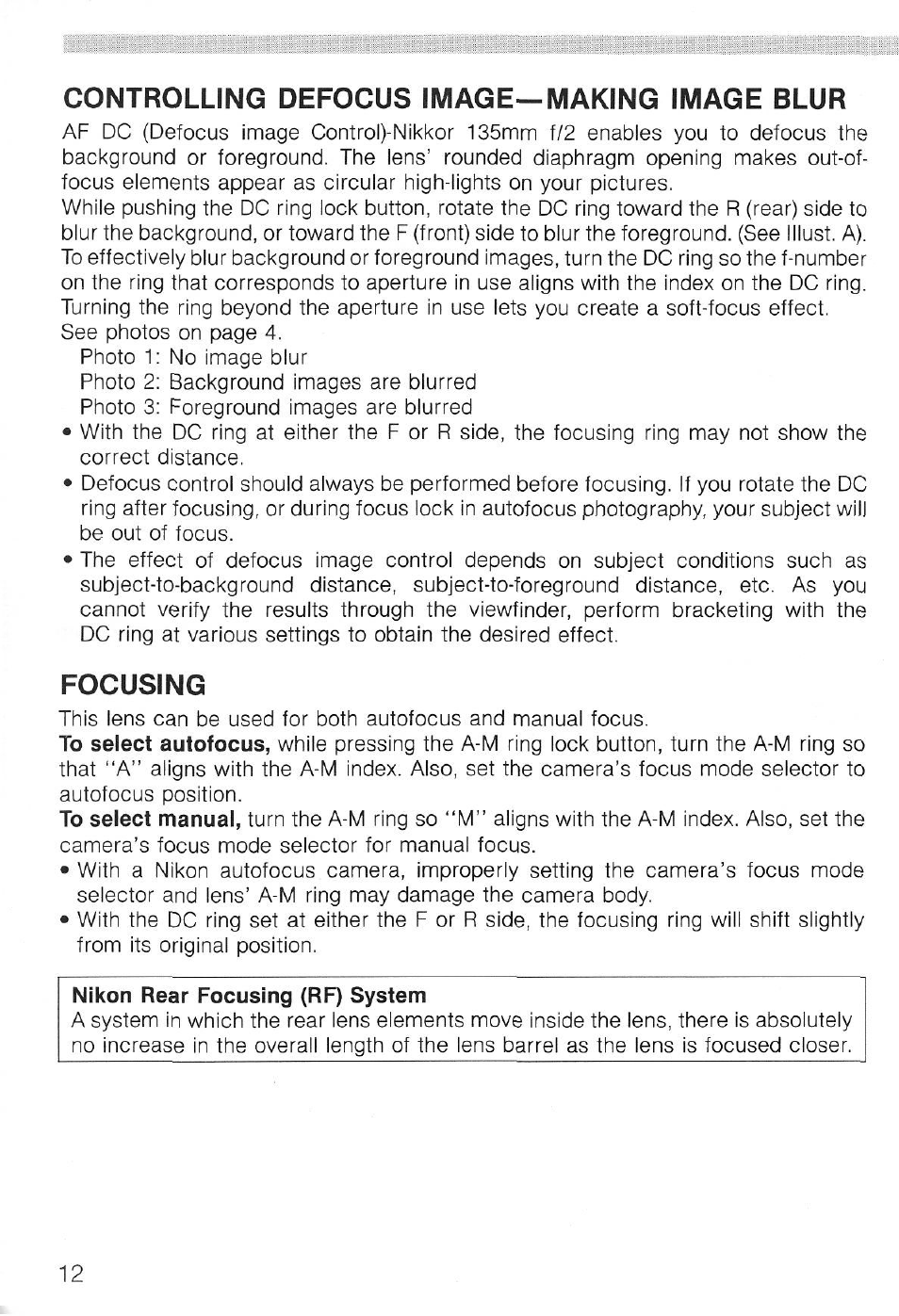 Nomenclature | Nikon AI-S AF DC-NIKKOR 135mm f-2 User Manual | Page 12 / 41