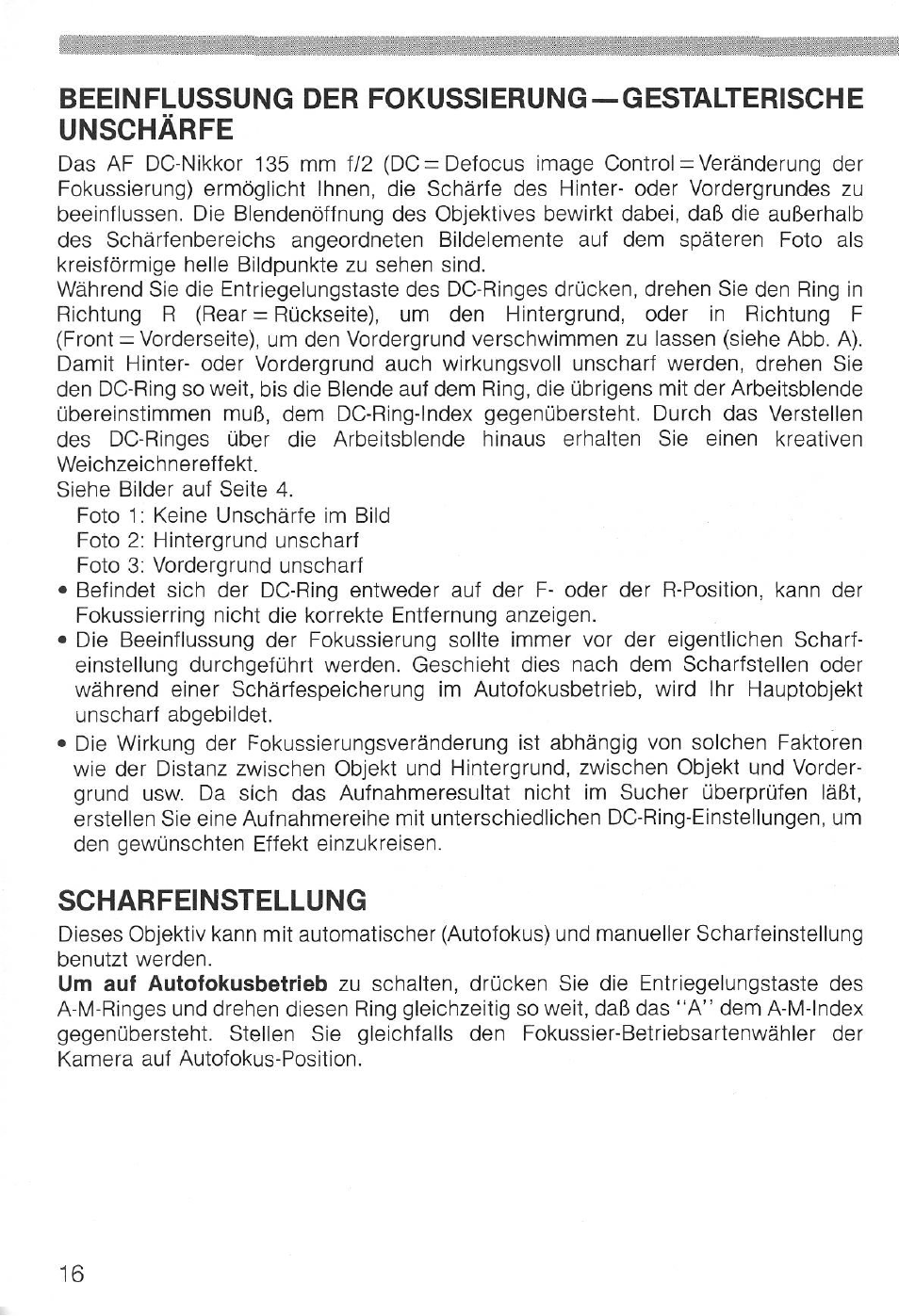 Bezeichnung der teile und, Bedienungselemente | Nikon AI-S AF DC-NIKKOR 135mm f-2 User Manual | Page 16 / 41