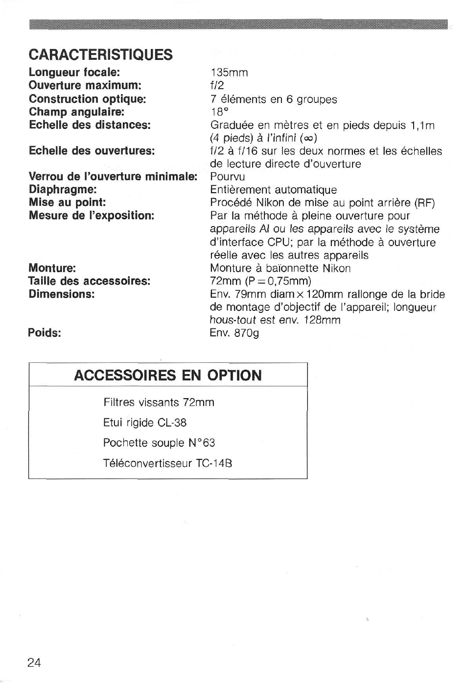 Verrou de l’ouverture minimale, Utilisation du parasoleil incorpore, Soins a apporter a votre objectif | Nikon AI-S AF DC-NIKKOR 135mm f-2 User Manual | Page 24 / 41