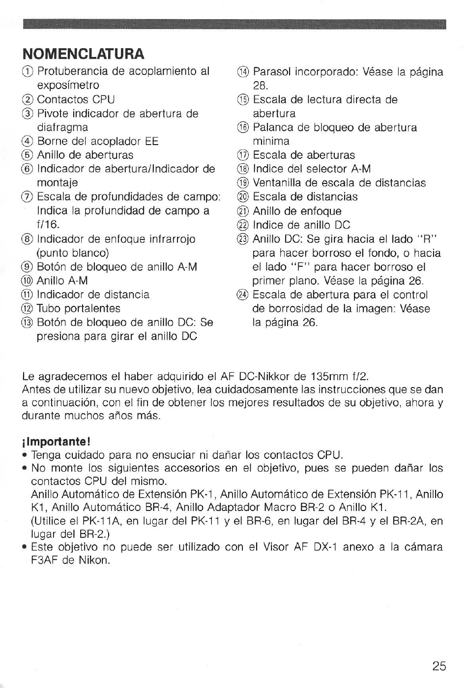 Accessoires en option, Caracteristiques | Nikon AI-S AF DC-NIKKOR 135mm f-2 User Manual | Page 25 / 41