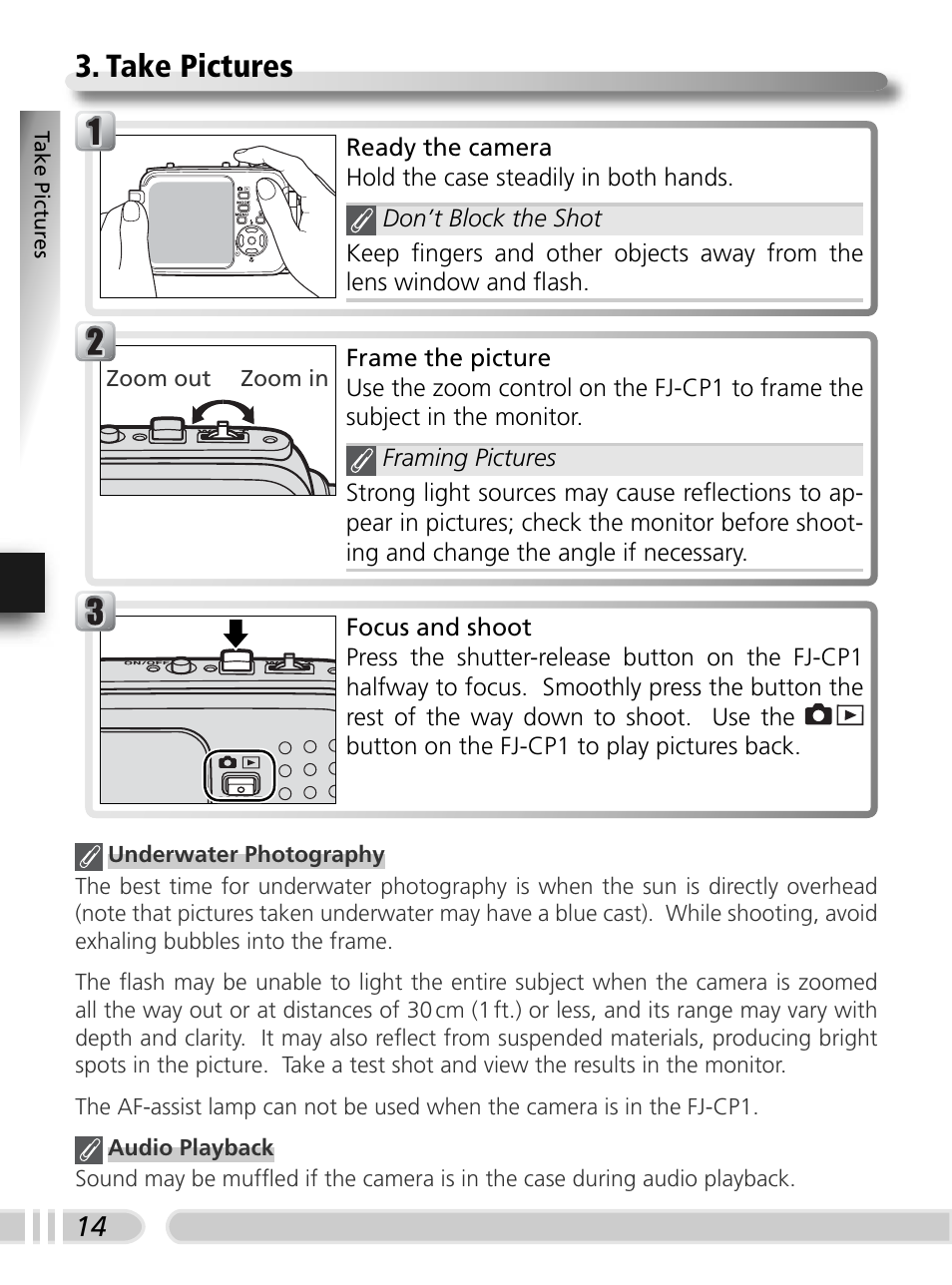 Take pictures | Nikon FJ-CP1 S5 User Manual | Page 23 / 29