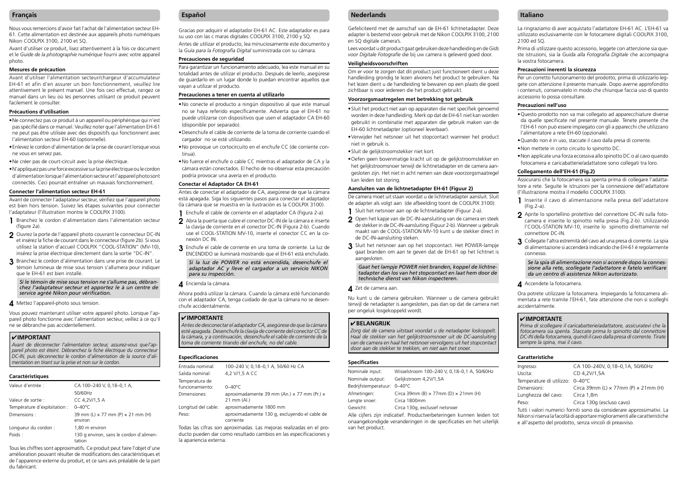 Nikon EH-61 AC Adapter User Manual | Page 2 / 2