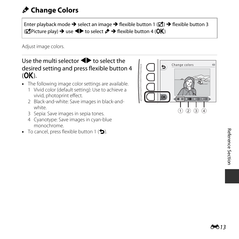 Change colors, D change colors | Nikon S32 User Manual | Page 111 / 188