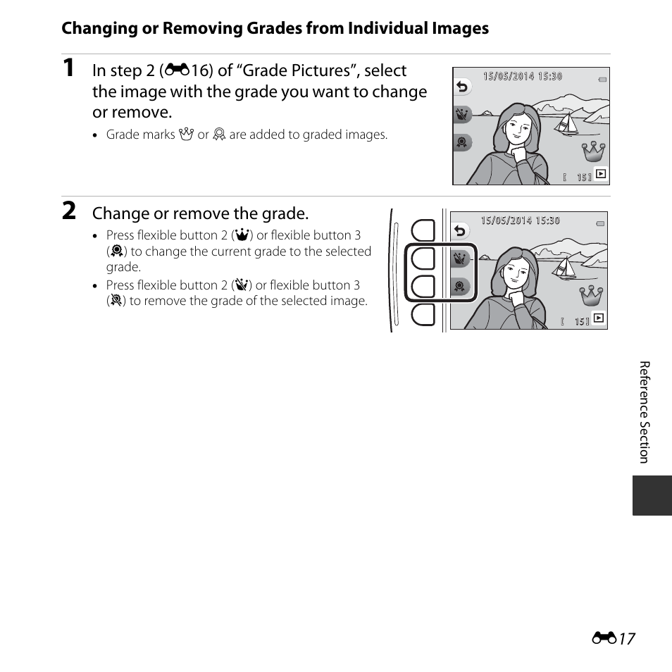 Changing or removing grades from individual images, Change or remove the grade | Nikon S32 User Manual | Page 115 / 188