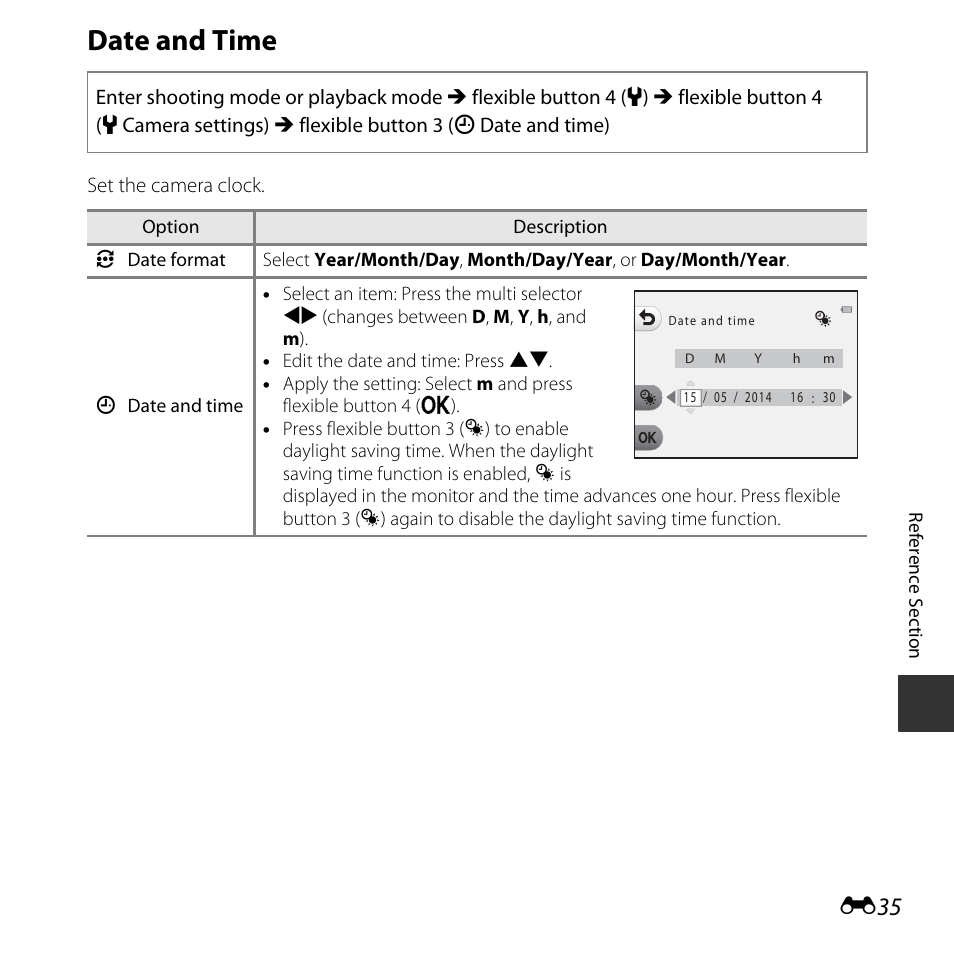 Date and time | Nikon S32 User Manual | Page 133 / 188