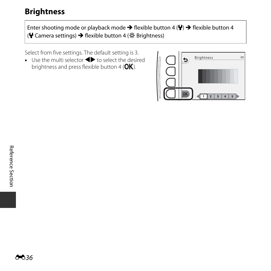 Brightness | Nikon S32 User Manual | Page 134 / 188