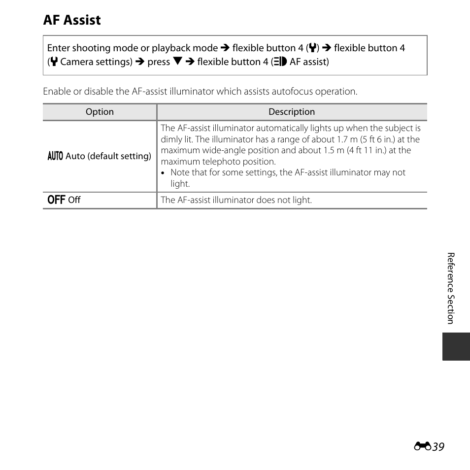 Af assist | Nikon S32 User Manual | Page 137 / 188