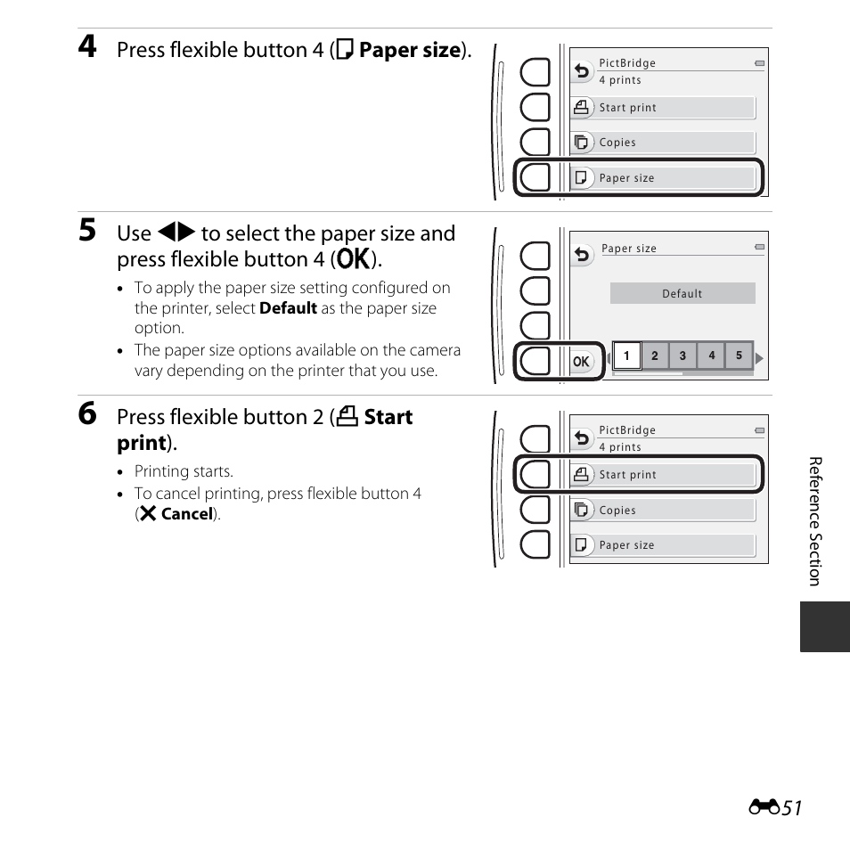 Press flexible button 4 (c paper size ), Press flexible button 2 (a start print ) | Nikon S32 User Manual | Page 149 / 188