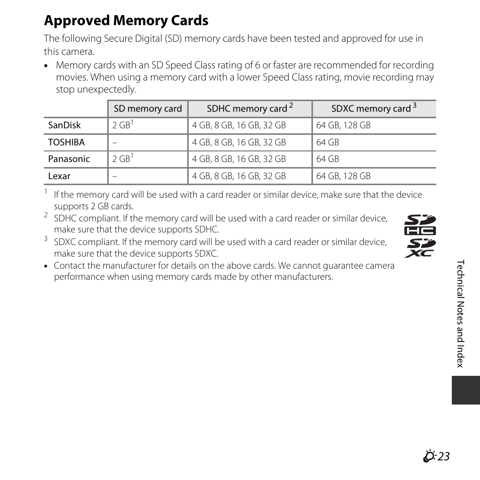 Approved memory cards | Nikon S32 User Manual | Page 181 / 188