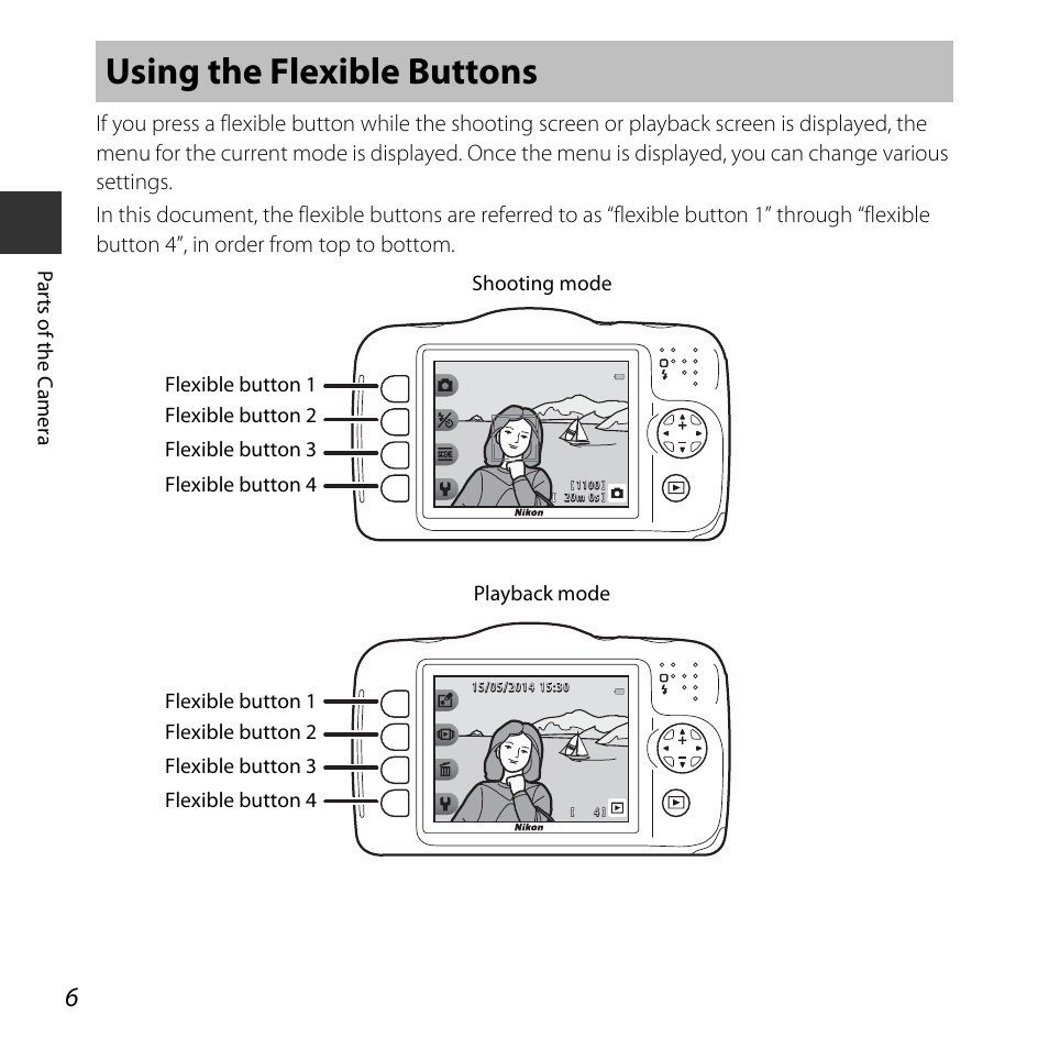 Using the flexible buttons | Nikon S32 User Manual | Page 32 / 188