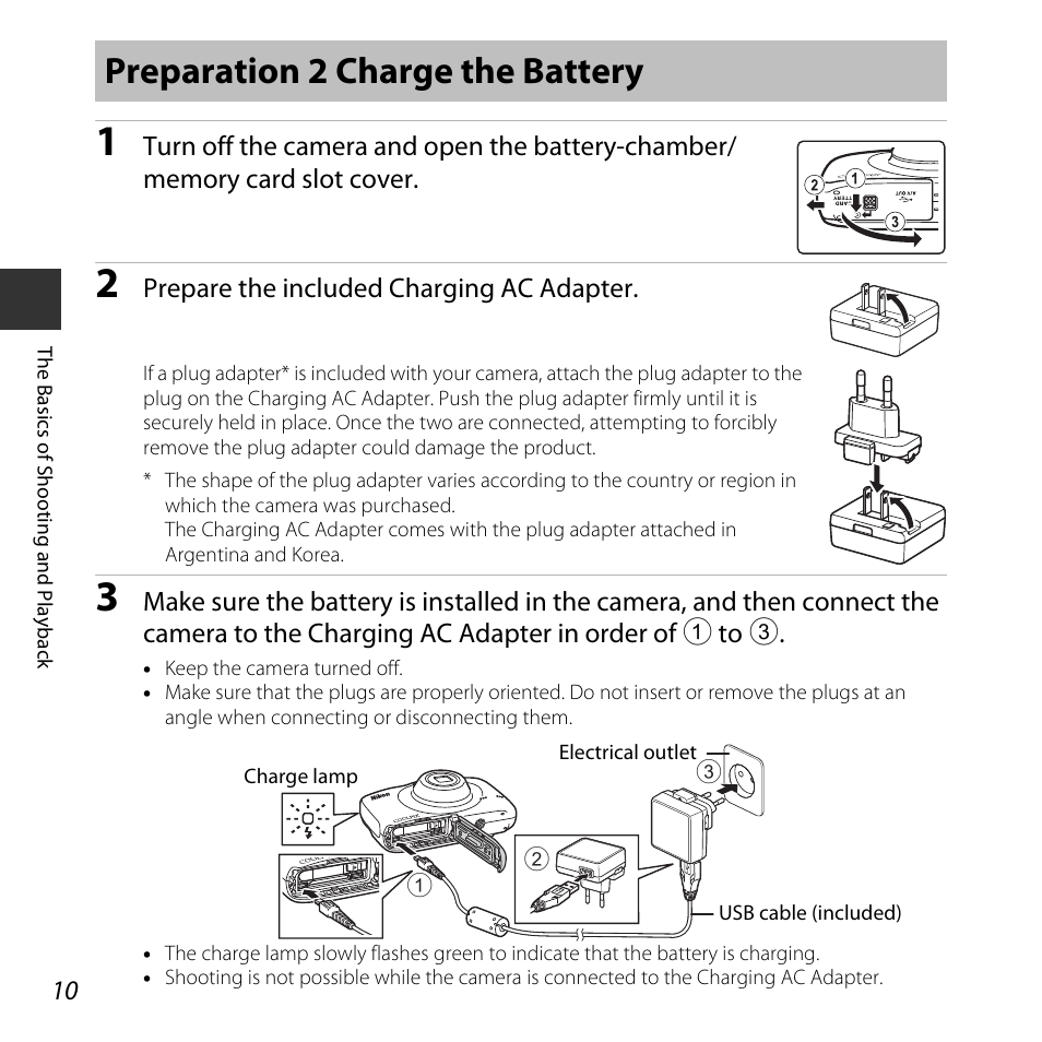 Preparation 2 charge the battery | Nikon S32 User Manual | Page 36 / 188