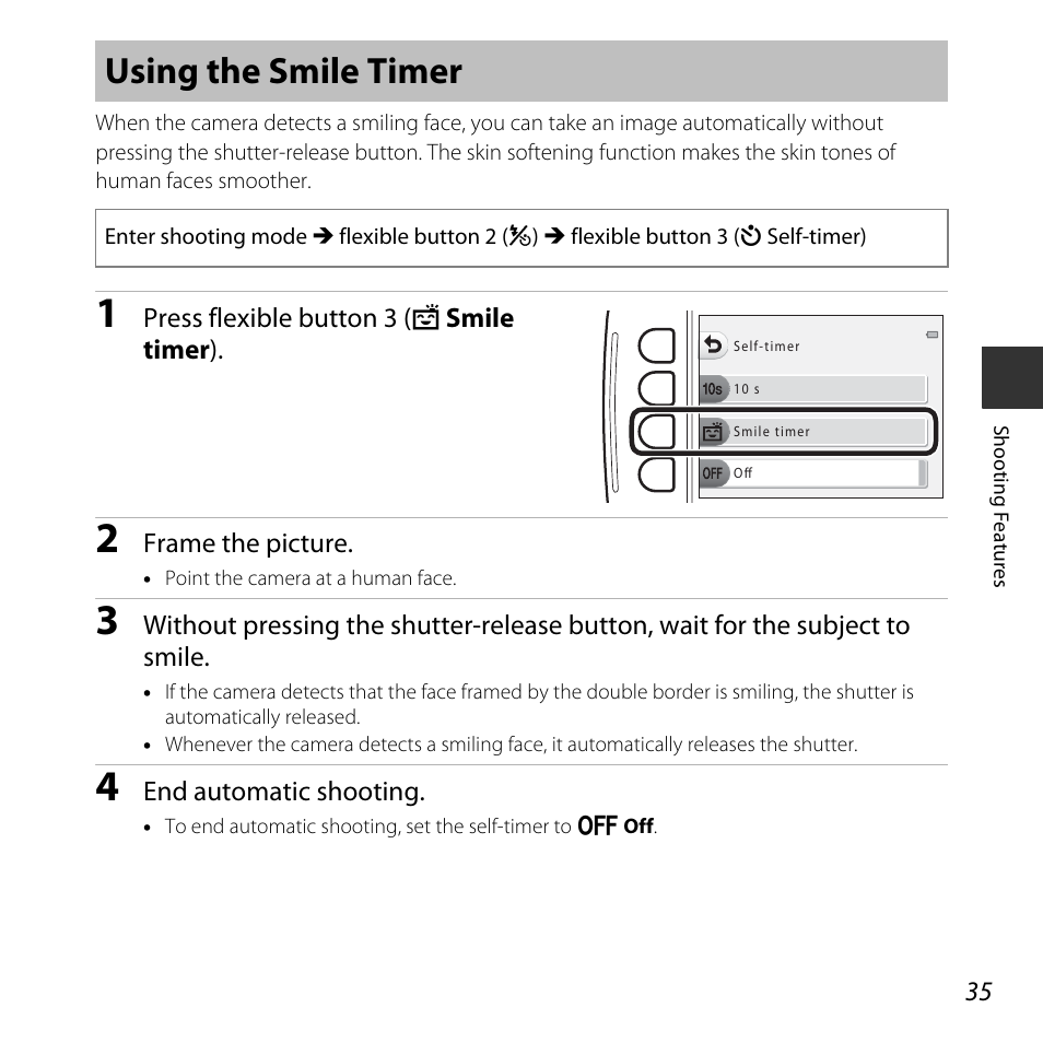 Using the smile timer | Nikon S32 User Manual | Page 61 / 188