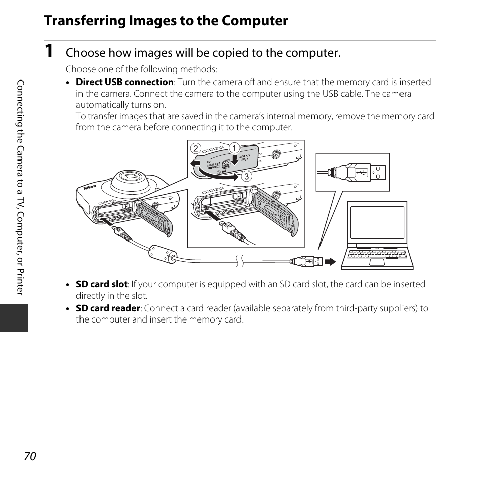 Transferring images to the computer, Choose how images will be copied to the computer | Nikon S32 User Manual | Page 96 / 188