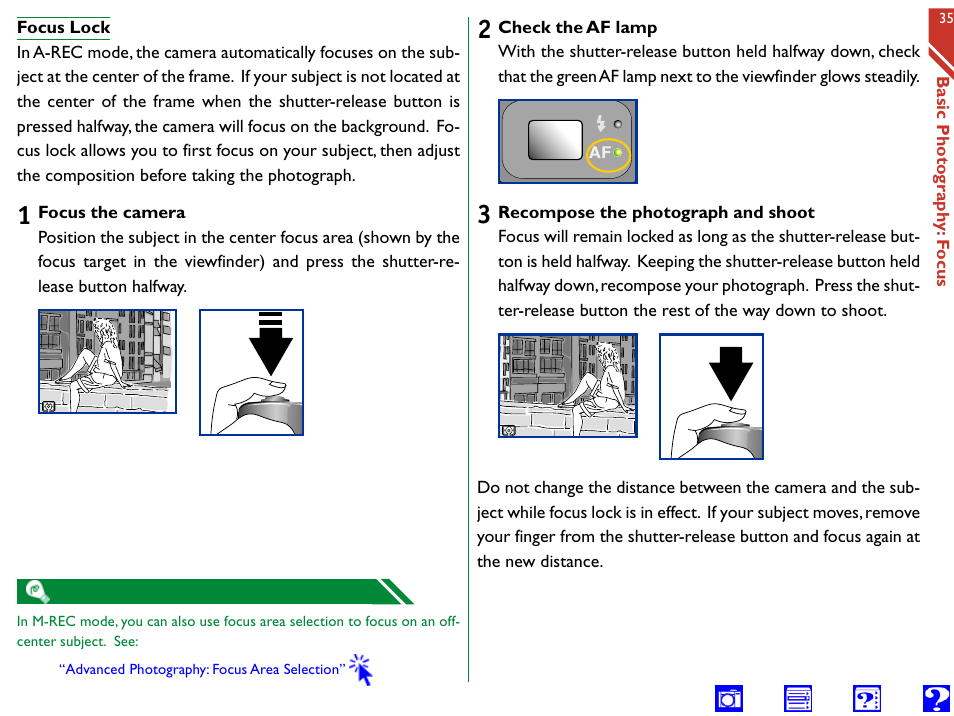Focus lock, Focus lock” (following) | Nikon 990 User Manual | Page 35 / 107