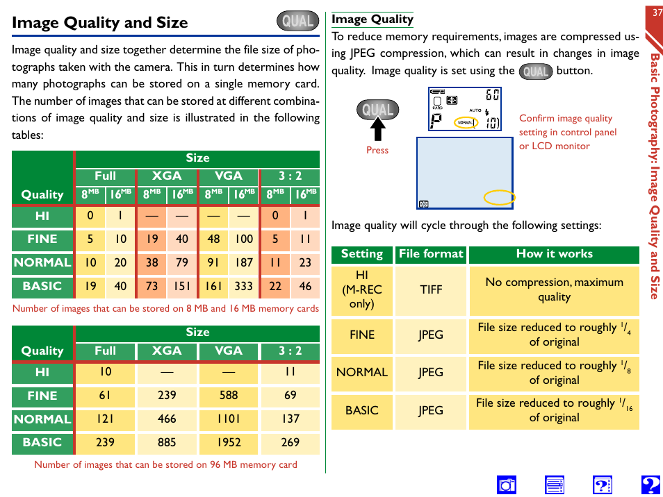 Image quality and size, Image quality, Image-quality | Size button | Nikon 990 User Manual | Page 37 / 107