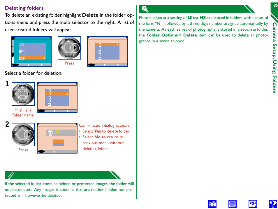 Delete, S h o w, N o v | Deleting folder, Camera setup: using f olders, Select a folder for deletion | Nikon 990 User Manual | Page 85 / 107