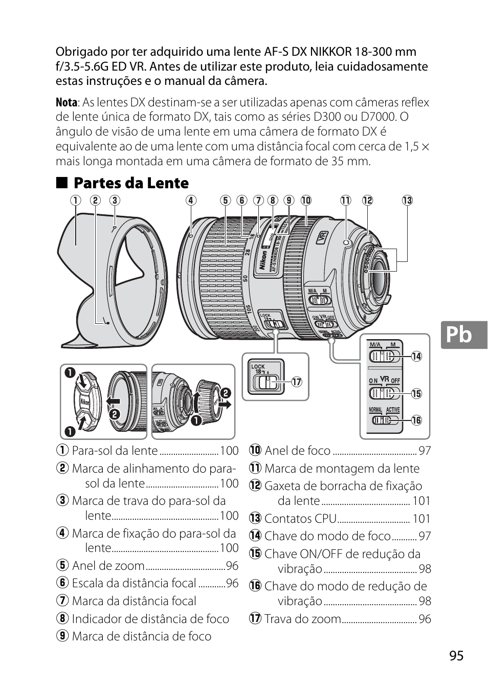 Partes da lente | Nikon AF-S DX NIKKOR 18-300mm f-3.5-5.6G ED VR User Manual | Page 95 / 200