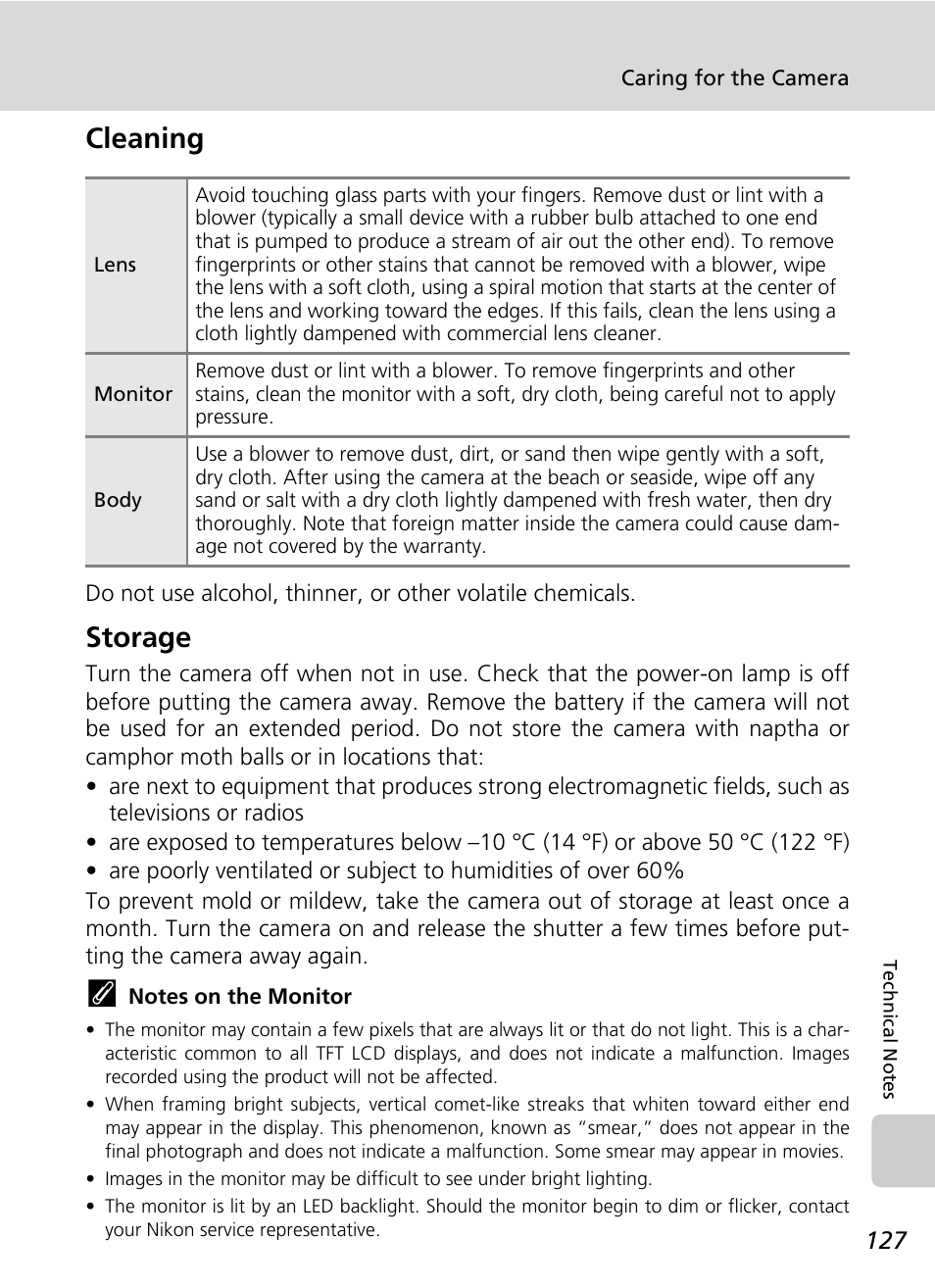 Cleaning, Storage, Cleaning storage | Nikon S50 User Manual | Page 139 / 156