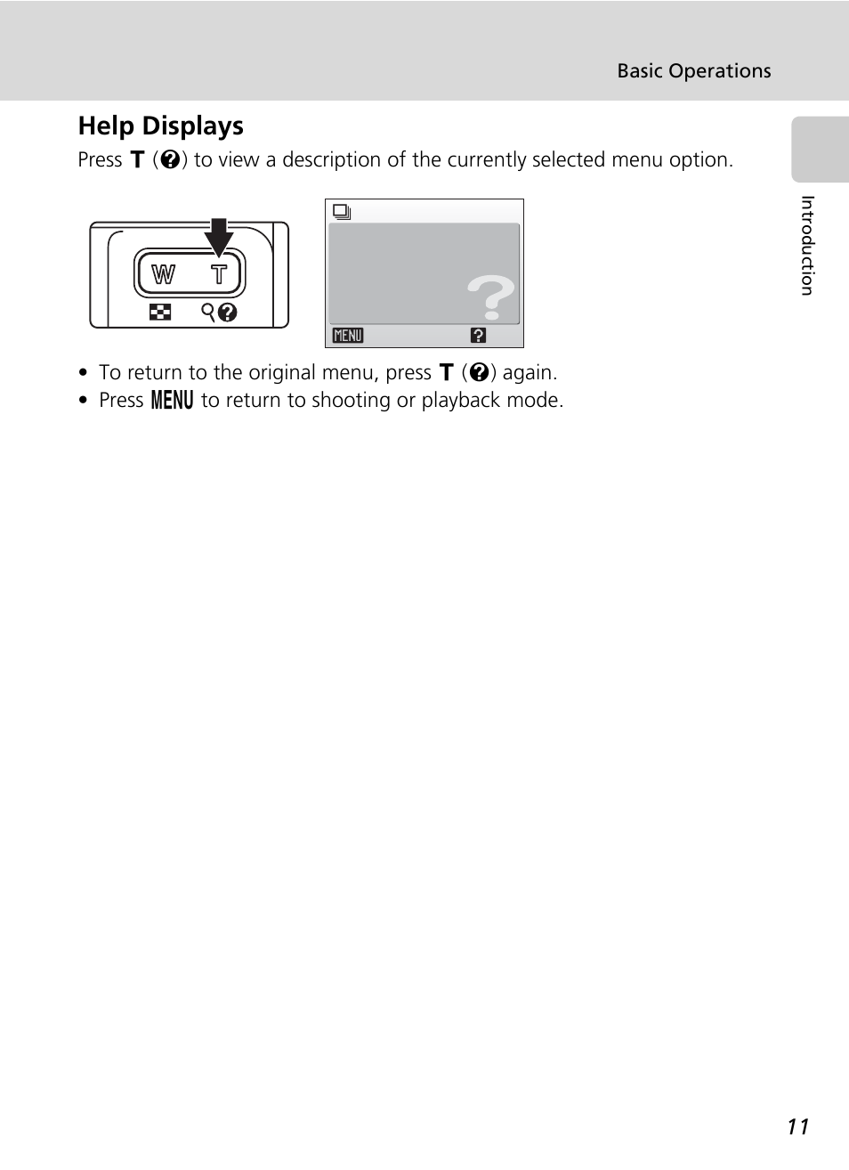 Help displays, C 11 | Nikon S50 User Manual | Page 23 / 156