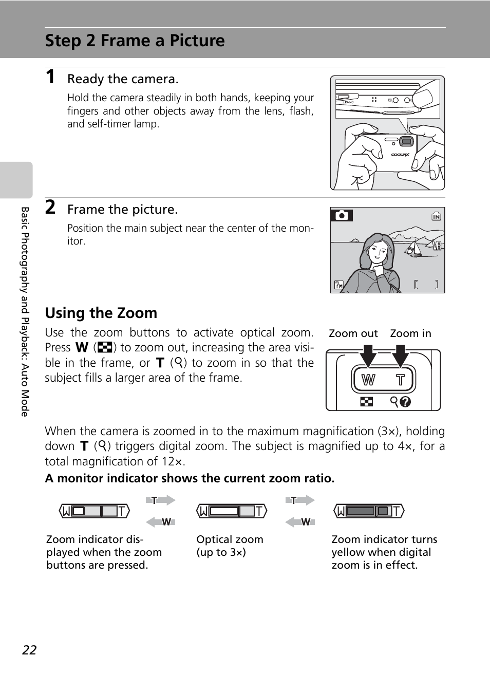 Step 2 frame a picture, C 22), C 22 | Using the zoom | Nikon S50 User Manual | Page 34 / 156