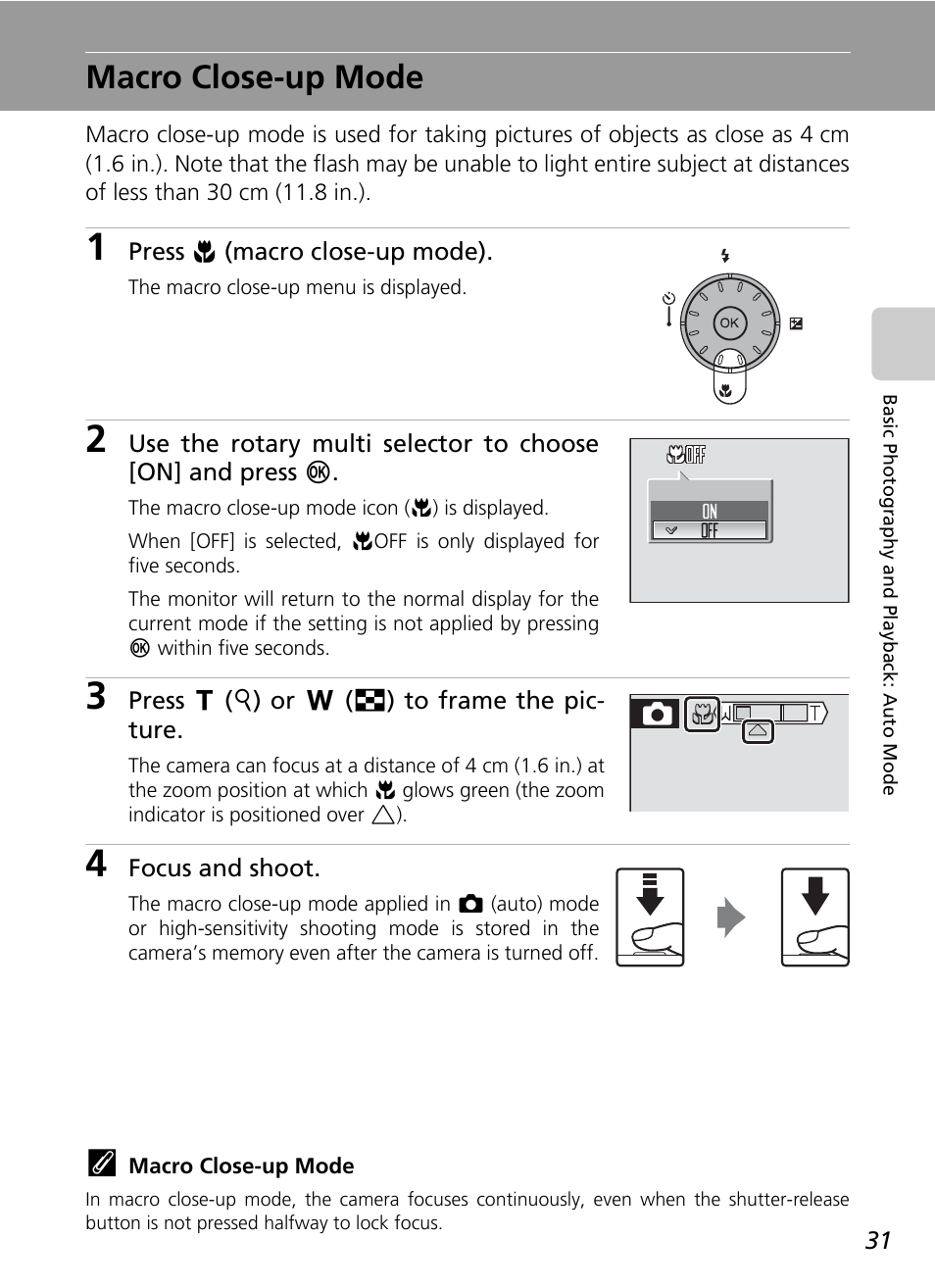 Macro close-up mode, C 31, C 31) | Nikon S50 User Manual | Page 43 / 156