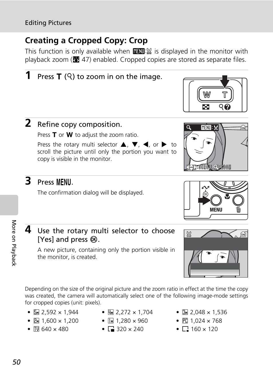 Creating a cropped copy: crop | Nikon S50 User Manual | Page 62 / 156