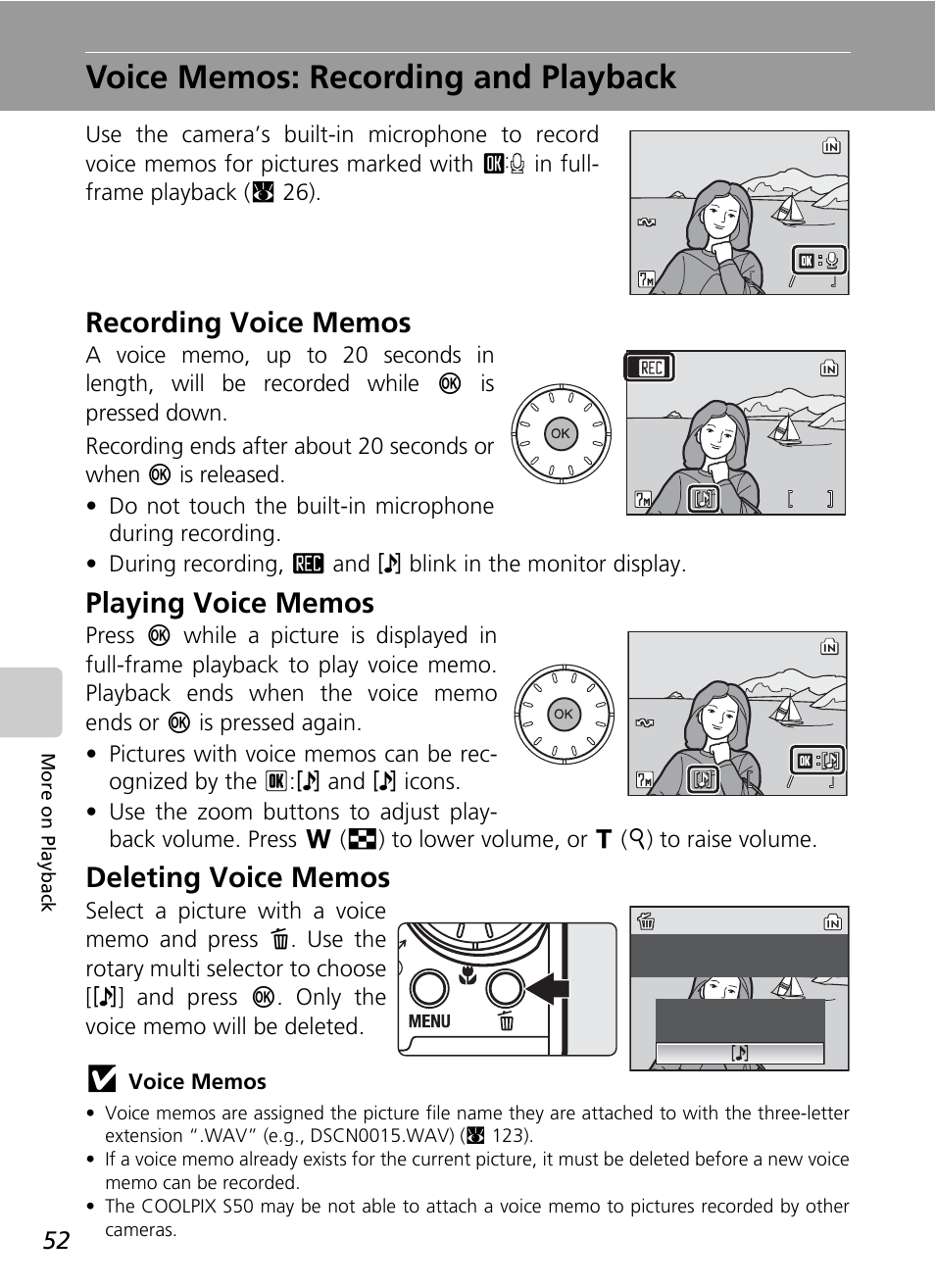 Voice memos: recording and playback, C 52 | Nikon S50 User Manual | Page 64 / 156