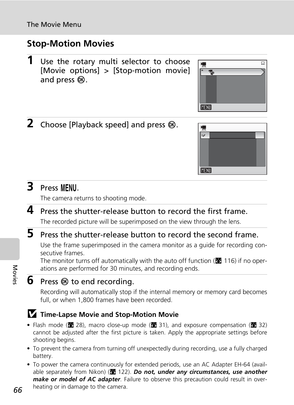 Stop-motion movies | Nikon S50 User Manual | Page 78 / 156