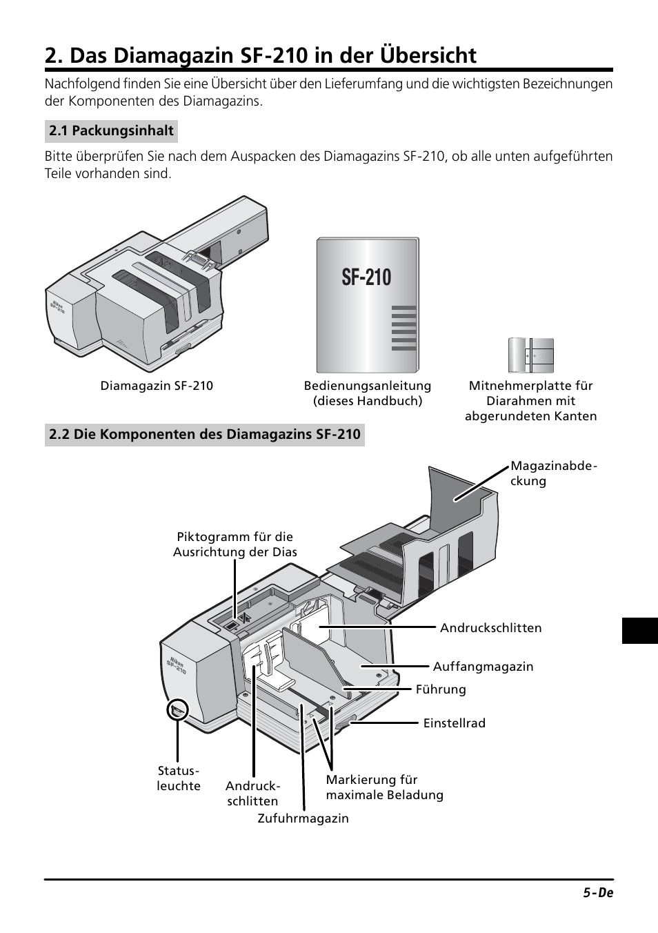 Das diamagazin sf-210 in der übersicht, Sf-210 | Nikon SF-210 Slide Feeder Adapter User Manual | Page 40 / 155