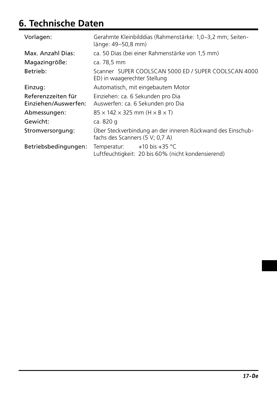 Technische daten | Nikon SF-210 Slide Feeder Adapter User Manual | Page 52 / 155