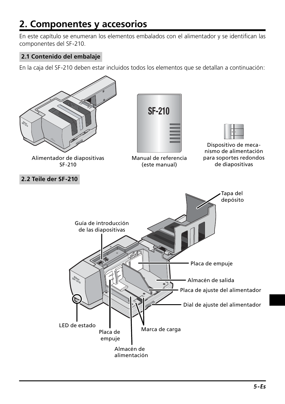 Sf-210, Componentes y accesorios | Nikon SF-210 Slide Feeder Adapter User Manual | Page 74 / 155