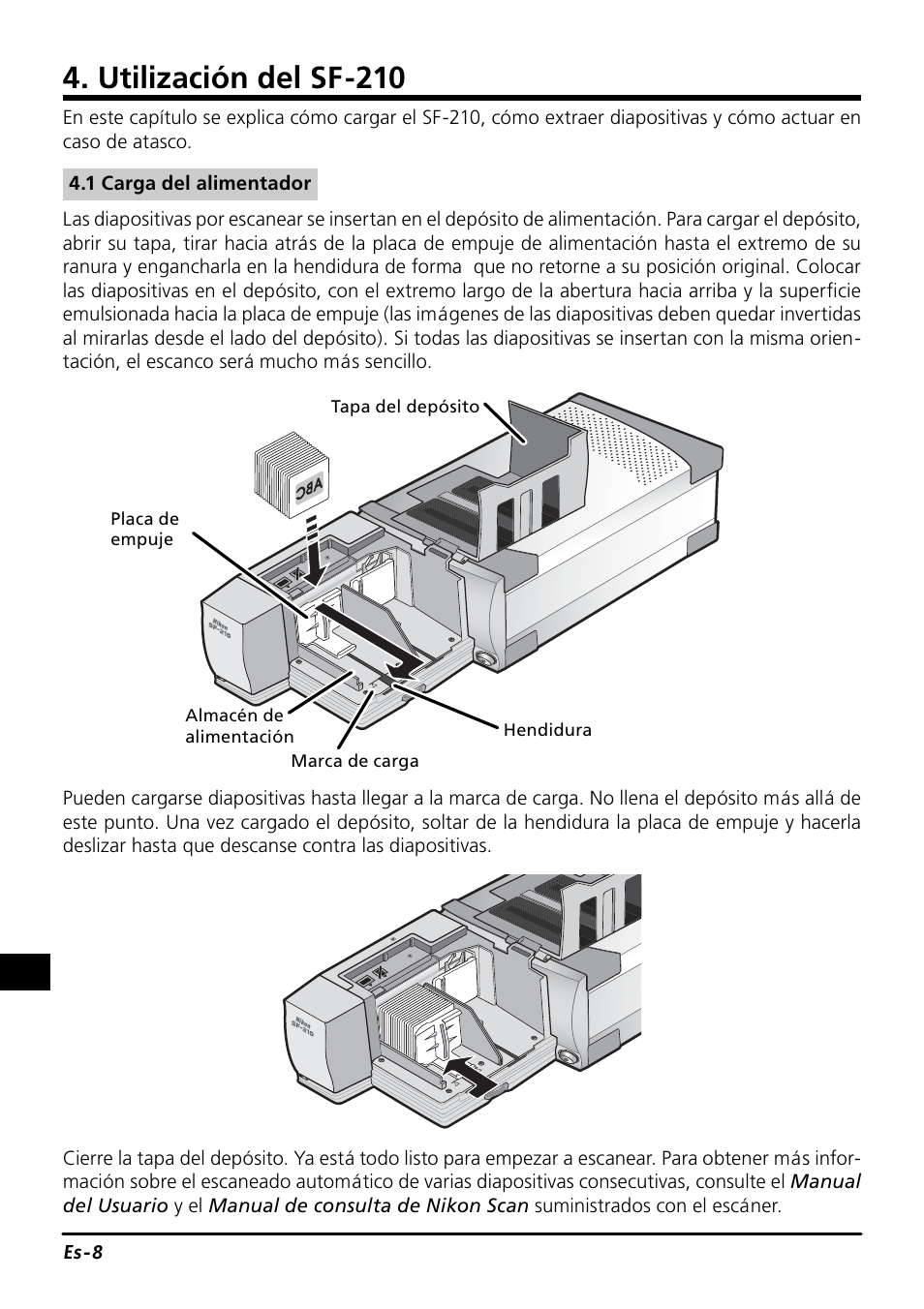 Utilización del sf-210 | Nikon SF-210 Slide Feeder Adapter User Manual | Page 77 / 155
