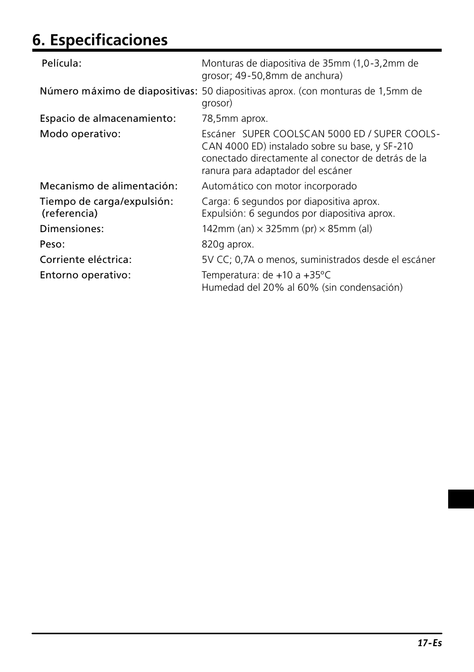 Especifi caciones | Nikon SF-210 Slide Feeder Adapter User Manual | Page 86 / 155