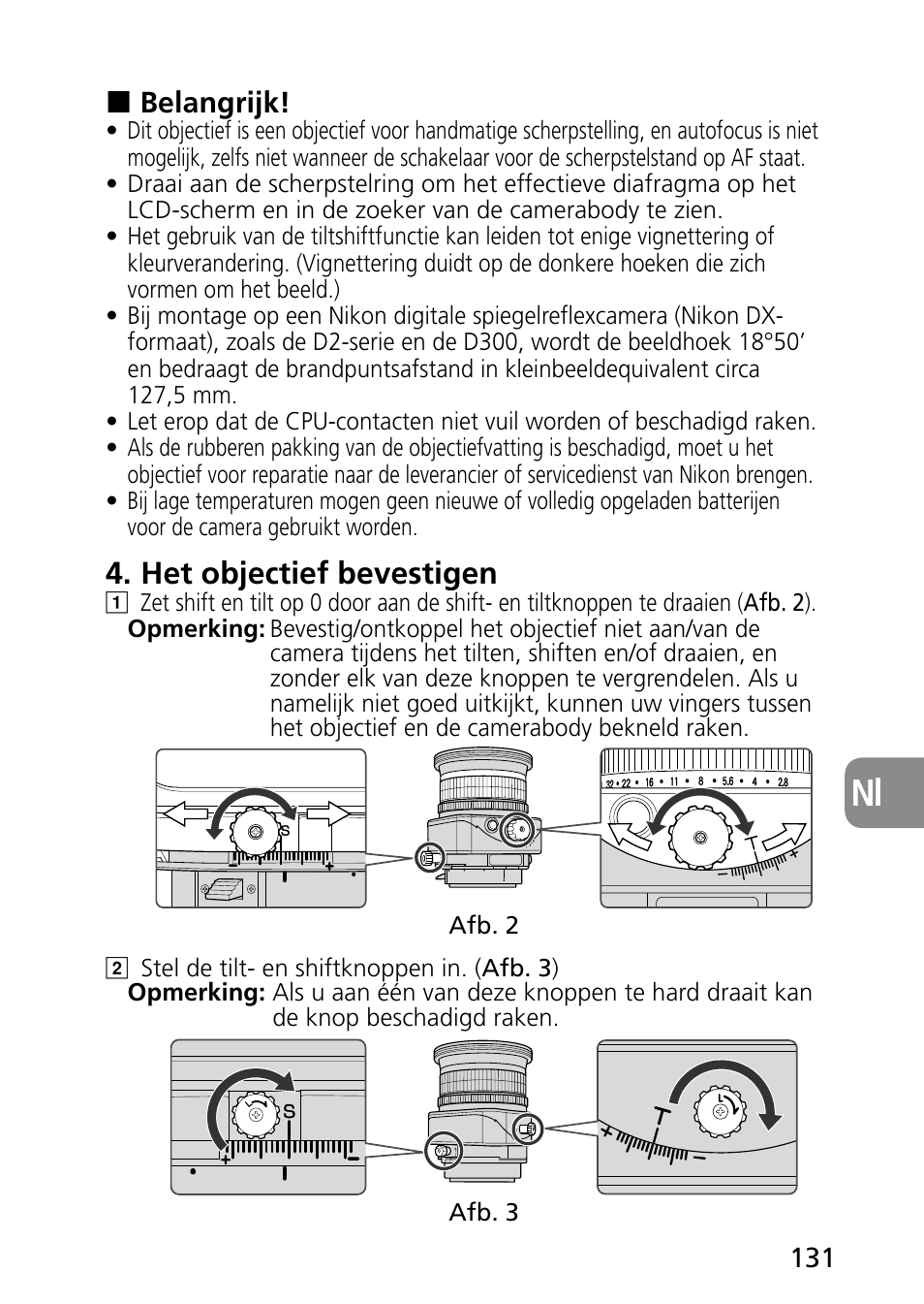 Het objectief bevestigen | Nikon PC-E Micro NIKKOR 85mm f-2.8D User Manual | Page 131 / 251