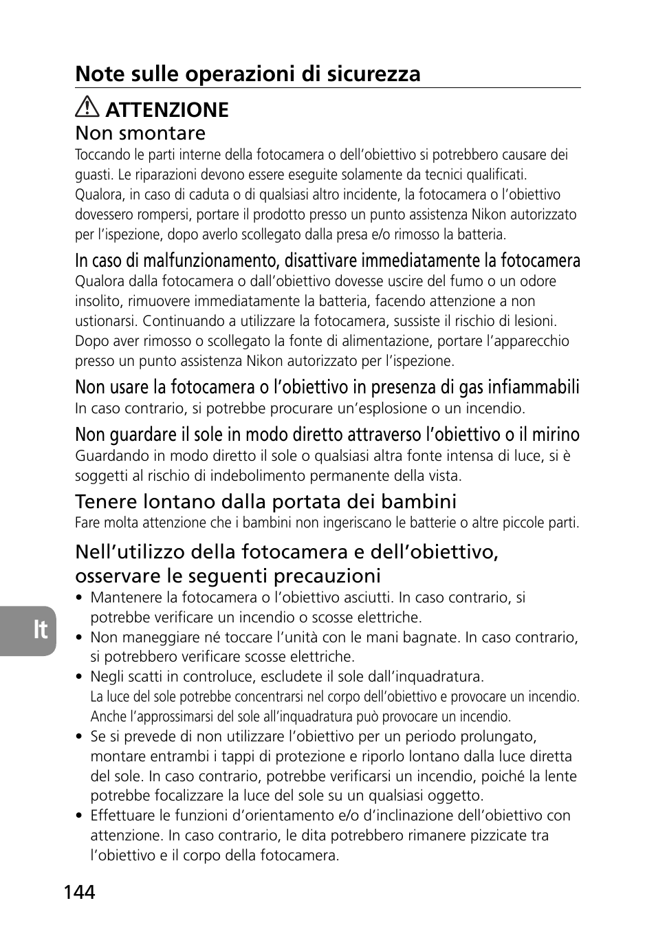 Attenzione | Nikon PC-E Micro NIKKOR 85mm f-2.8D User Manual | Page 144 / 251