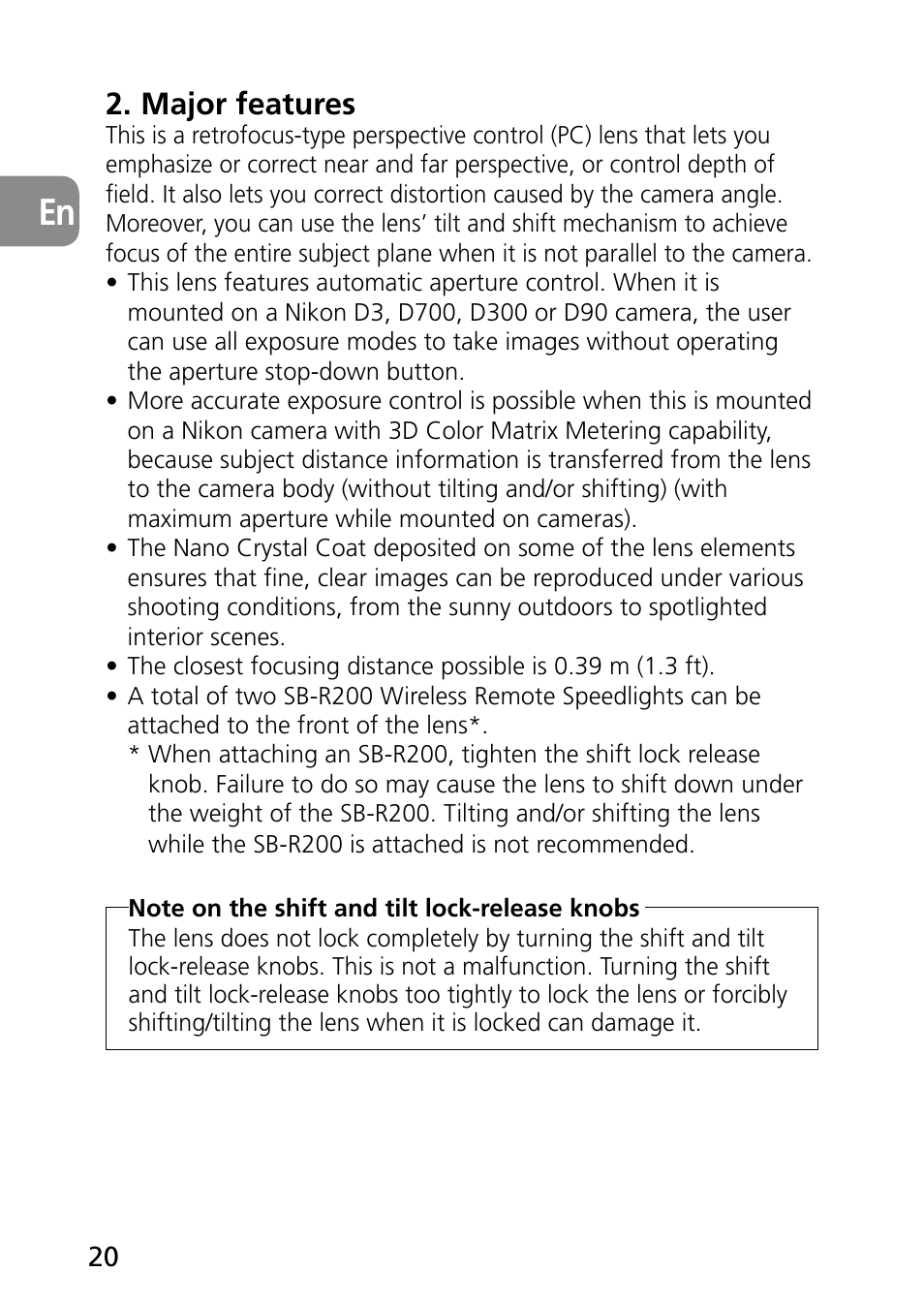 Major features | Nikon PC-E Micro NIKKOR 85mm f-2.8D User Manual | Page 20 / 251