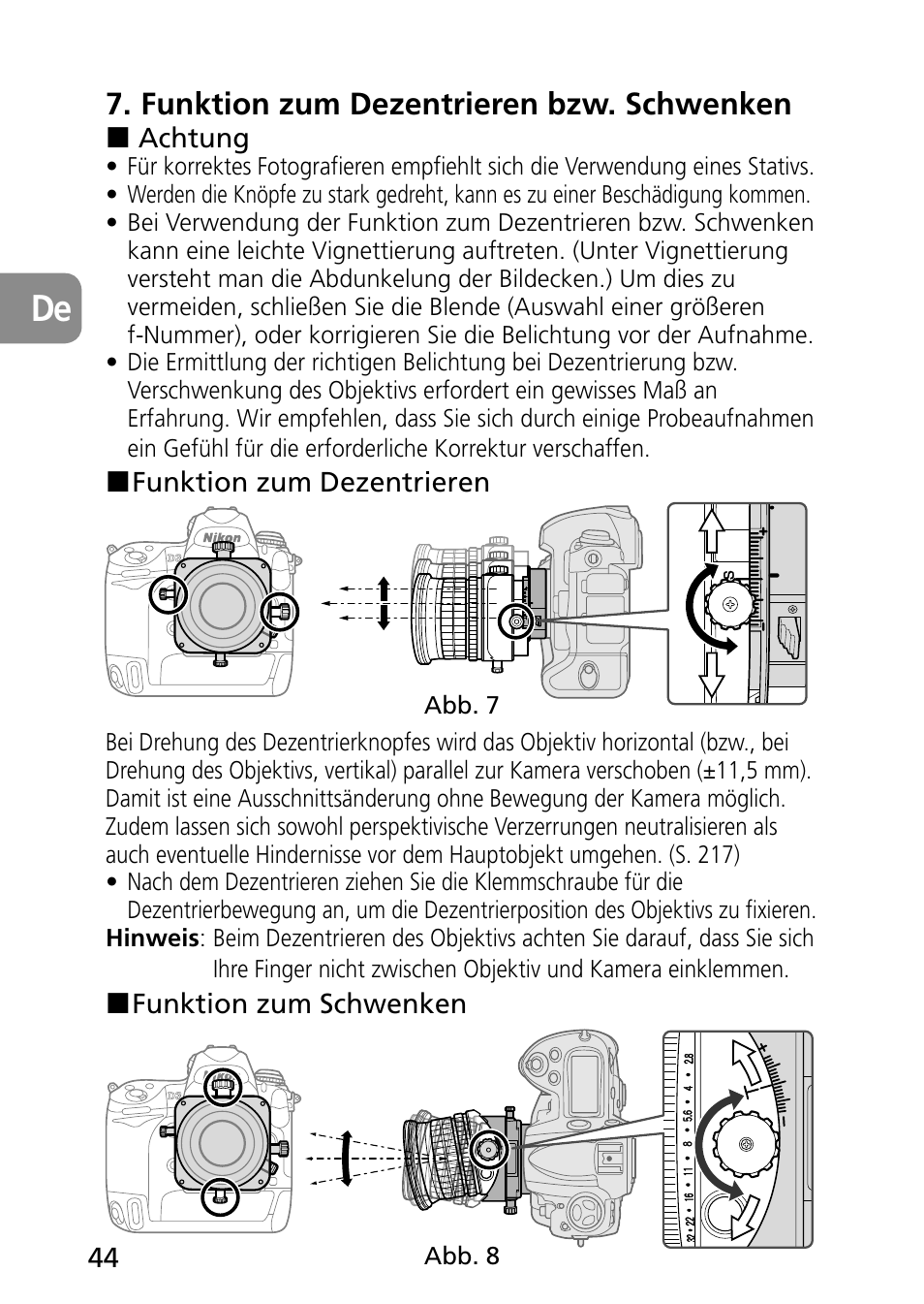 Funktion zum dezentrieren bzw. schwenken | Nikon PC-E Micro NIKKOR 85mm f-2.8D User Manual | Page 44 / 251