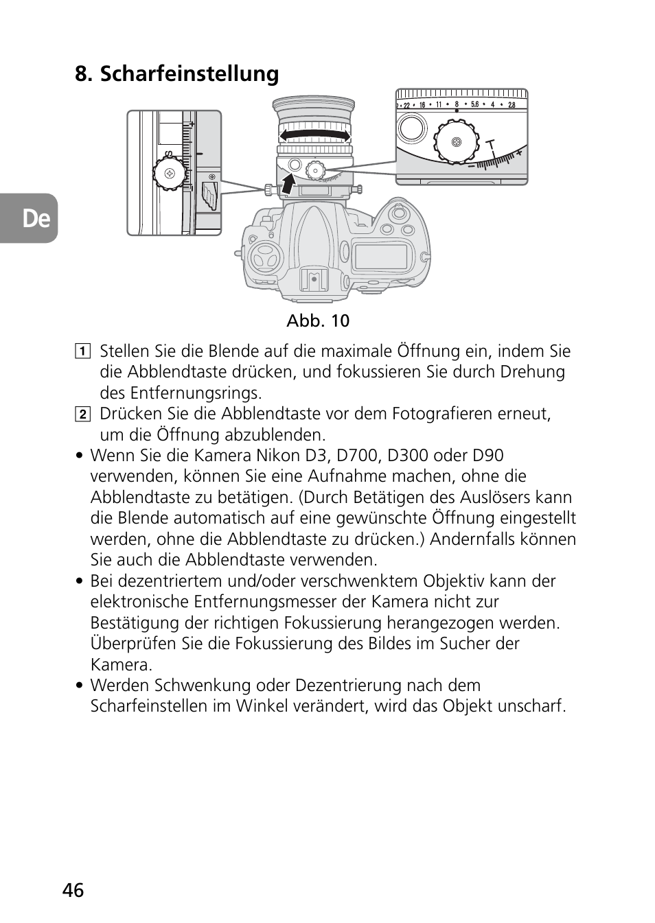 Scharfeinstellung | Nikon PC-E Micro NIKKOR 85mm f-2.8D User Manual | Page 46 / 251