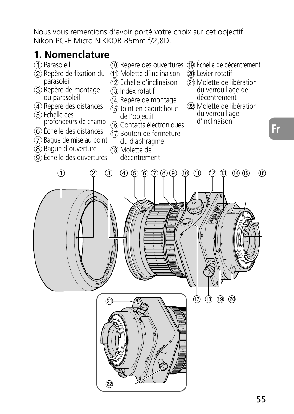 Nomenclature | Nikon PC-E Micro NIKKOR 85mm f-2.8D User Manual | Page 55 / 251