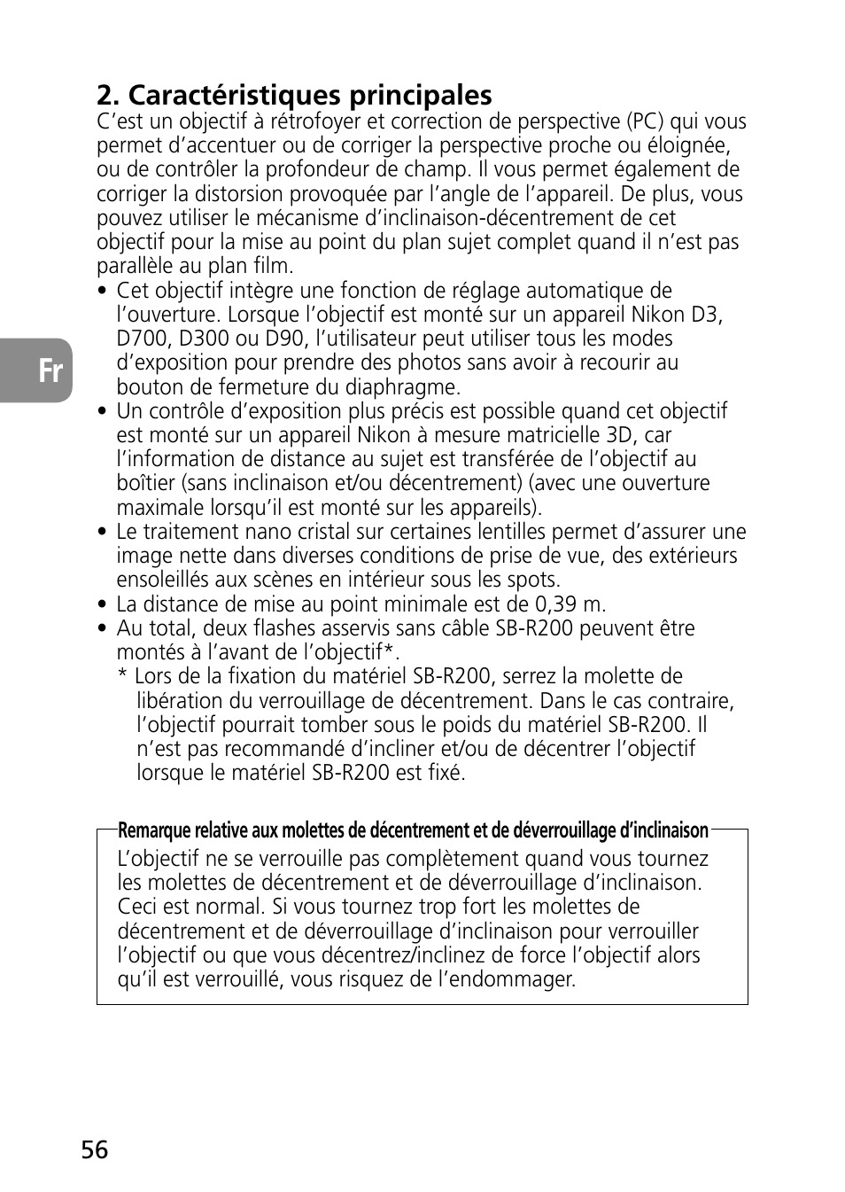 Caractéristiques principales | Nikon PC-E Micro NIKKOR 85mm f-2.8D User Manual | Page 56 / 251