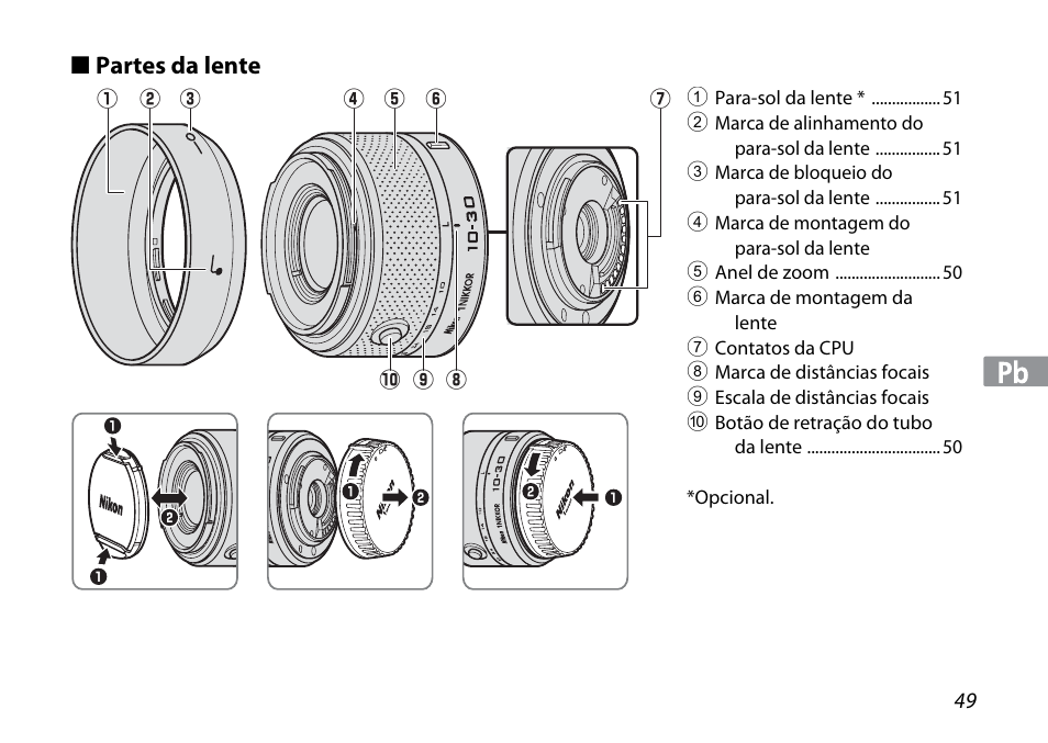 Partes da lente | Nikon 1NIKKOR VR 10-30mm f-3.5-5.6 User Manual | Page 49 / 108