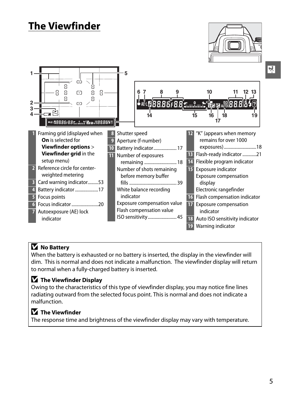 The viewfinder | Nikon D3000 User Manual | Page 11 / 68