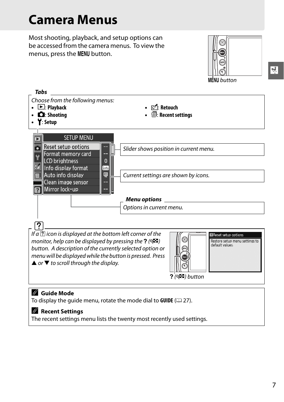 Camera menus | Nikon D3000 User Manual | Page 13 / 68
