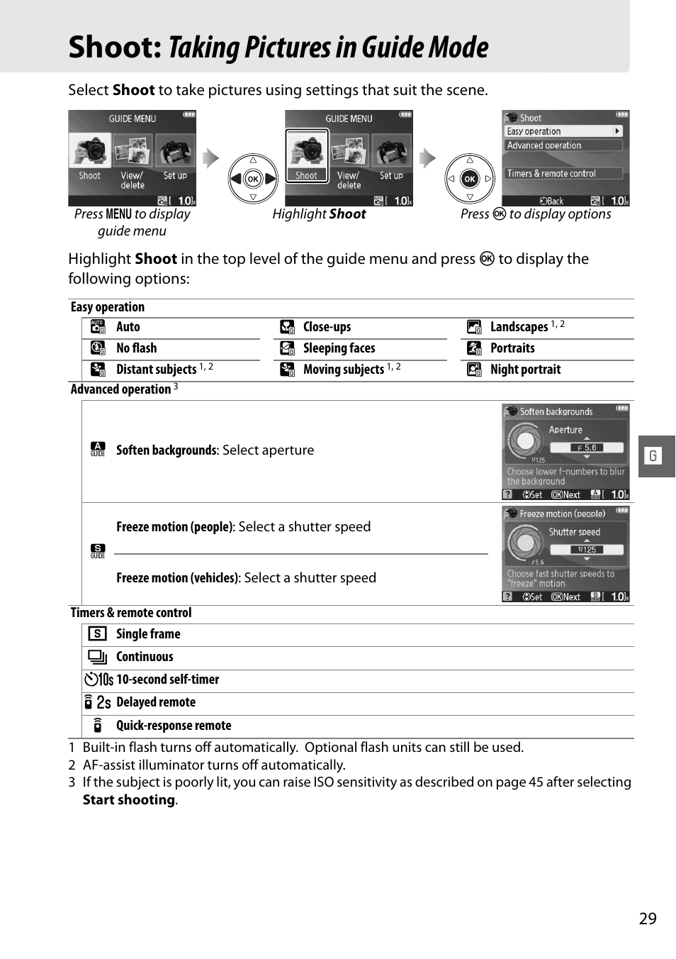 Shoot: taking pictures in guide mode | Nikon D3000 User Manual | Page 35 / 68